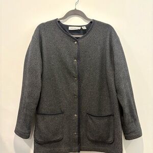 Anne Klein Gray Button-Up Fleece Layering Jacket